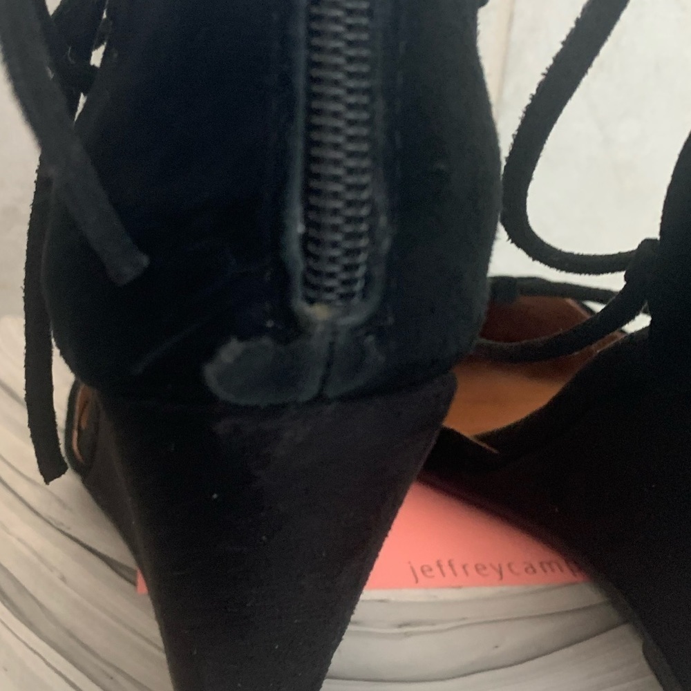Jeffrey Campbell | Anthropologie Ouvere Black Suede Strappy Wedge Heels, Size 8 - Picture 6 of 8